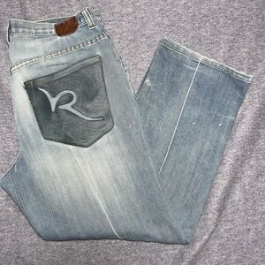 Rocawear Jeans Men 36x29 Baggy Loose Fit Blue Wash Denim Hip Hop Y2K Distressed